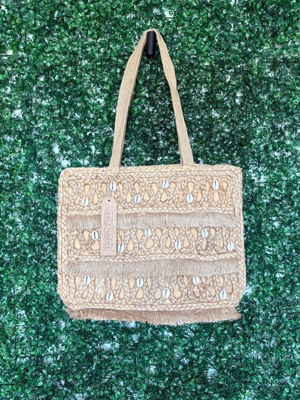 Salt + Umber Natural Woven Shell Tote Bag - Neutral Straw